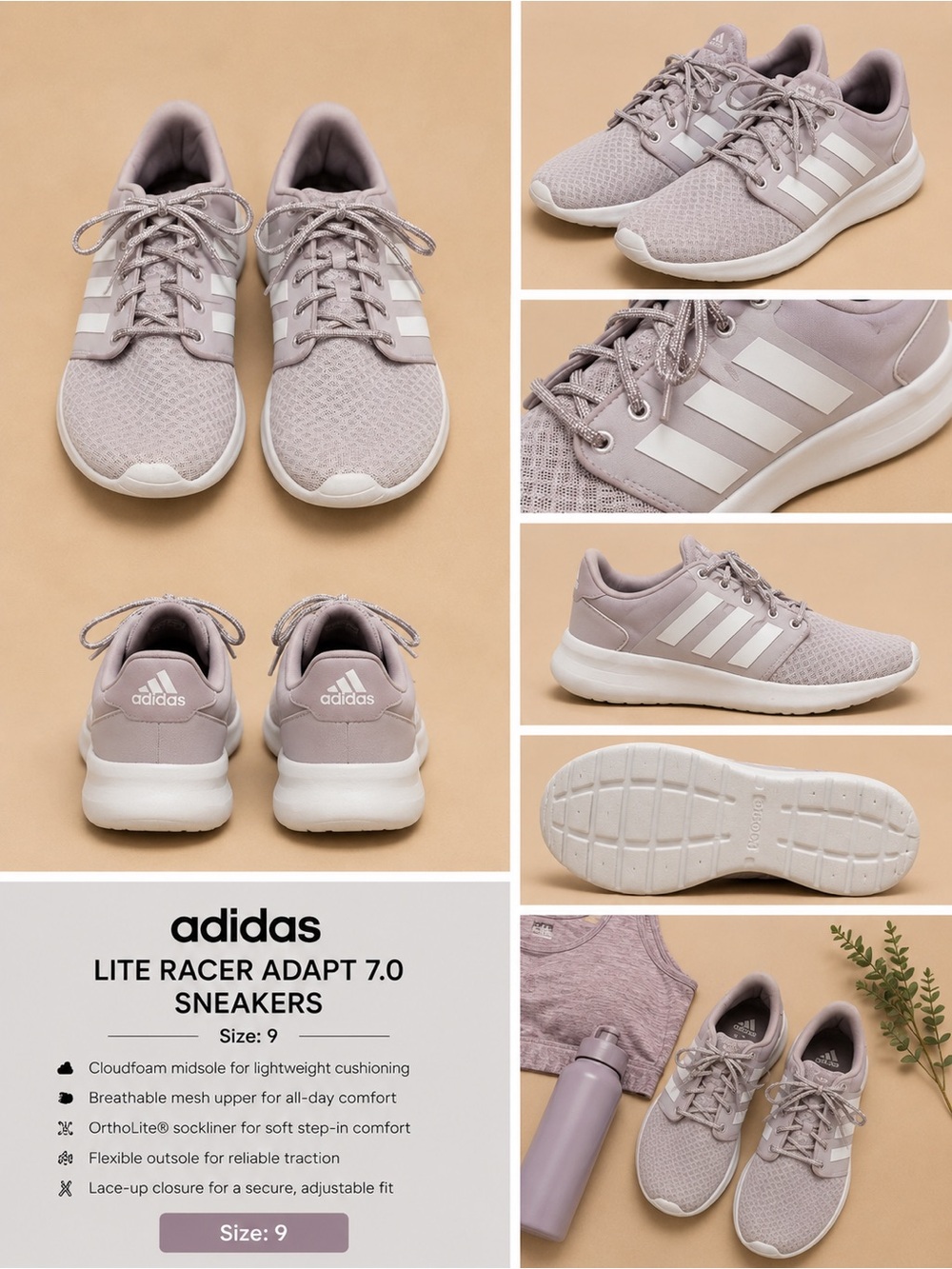 adidas Women's Sneakers in Light Mauve with White Stripes